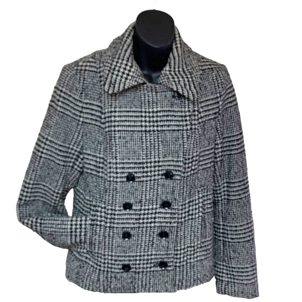 Banana Republic Glen Plaid Wool‎ Blend Double Breasted Crop Peacoat